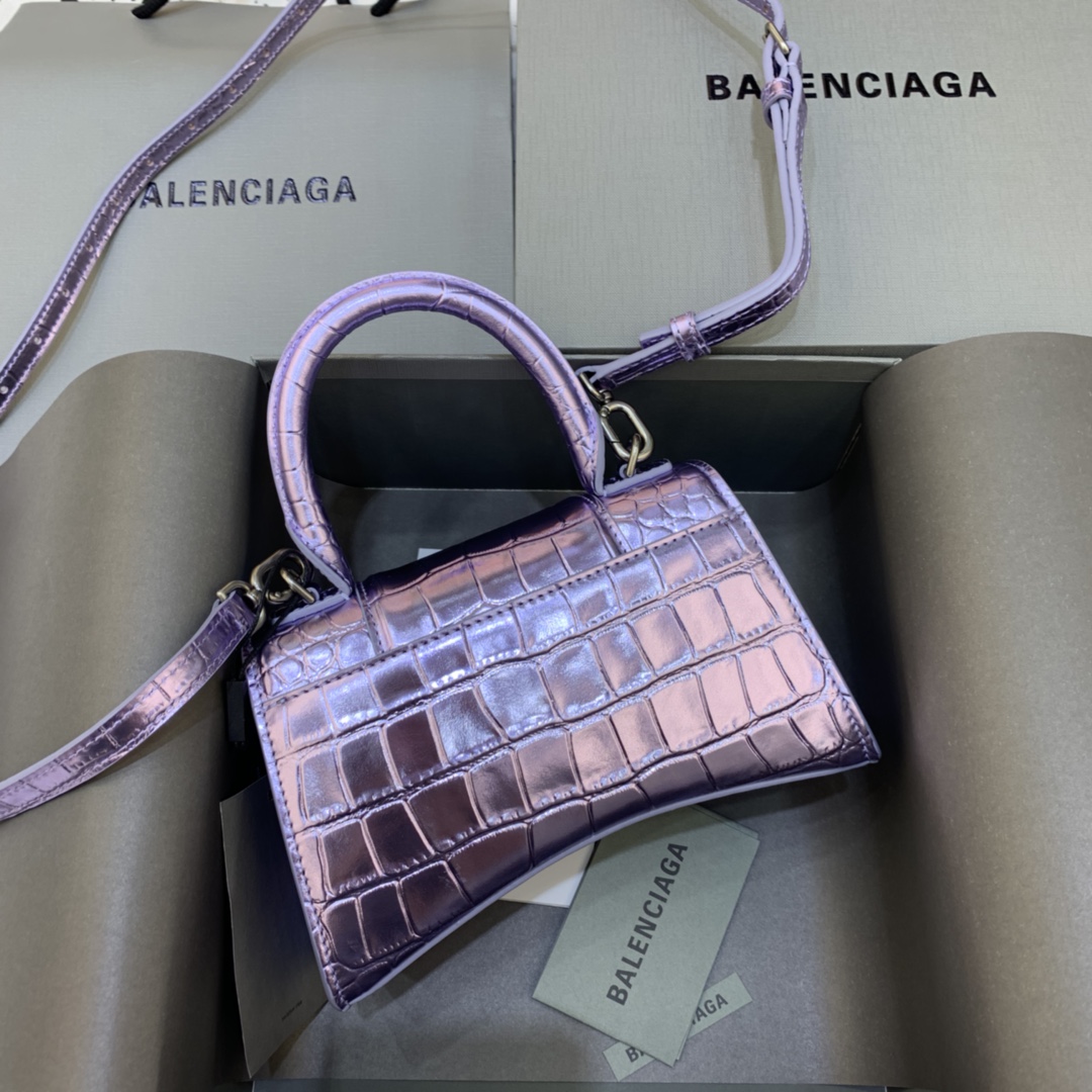 Balenciaga Hourglass XS Handbag Crocodile Embossed Shoulder Bag Light purple